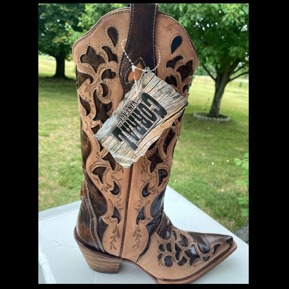 C1933 Women's Corral Brown Tooled Cowboy Boot Size 6.5